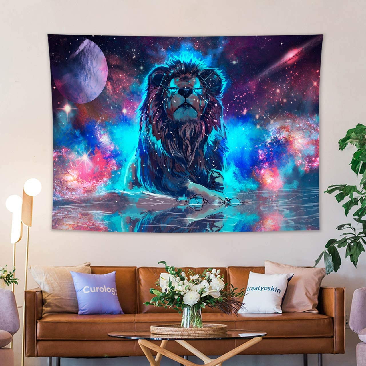 Trippy Lion Tapestry Wall Hanging Moon Lion Wall Tapestry Colorful Leo Universe Galaxy Tapestry Psychedelic Constellation Hippie Tapestry for Bedroom Living Room Dorm Home Decor 59 x 51 Inches Walmart...