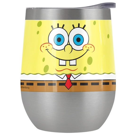 Spongebob Official Dual Face Logo 12 oz Stemless Tumbler, Stainless Steel Travel Cup|Lake Tumbler|Insulated with Leak Resistant Slide-Lock Lid