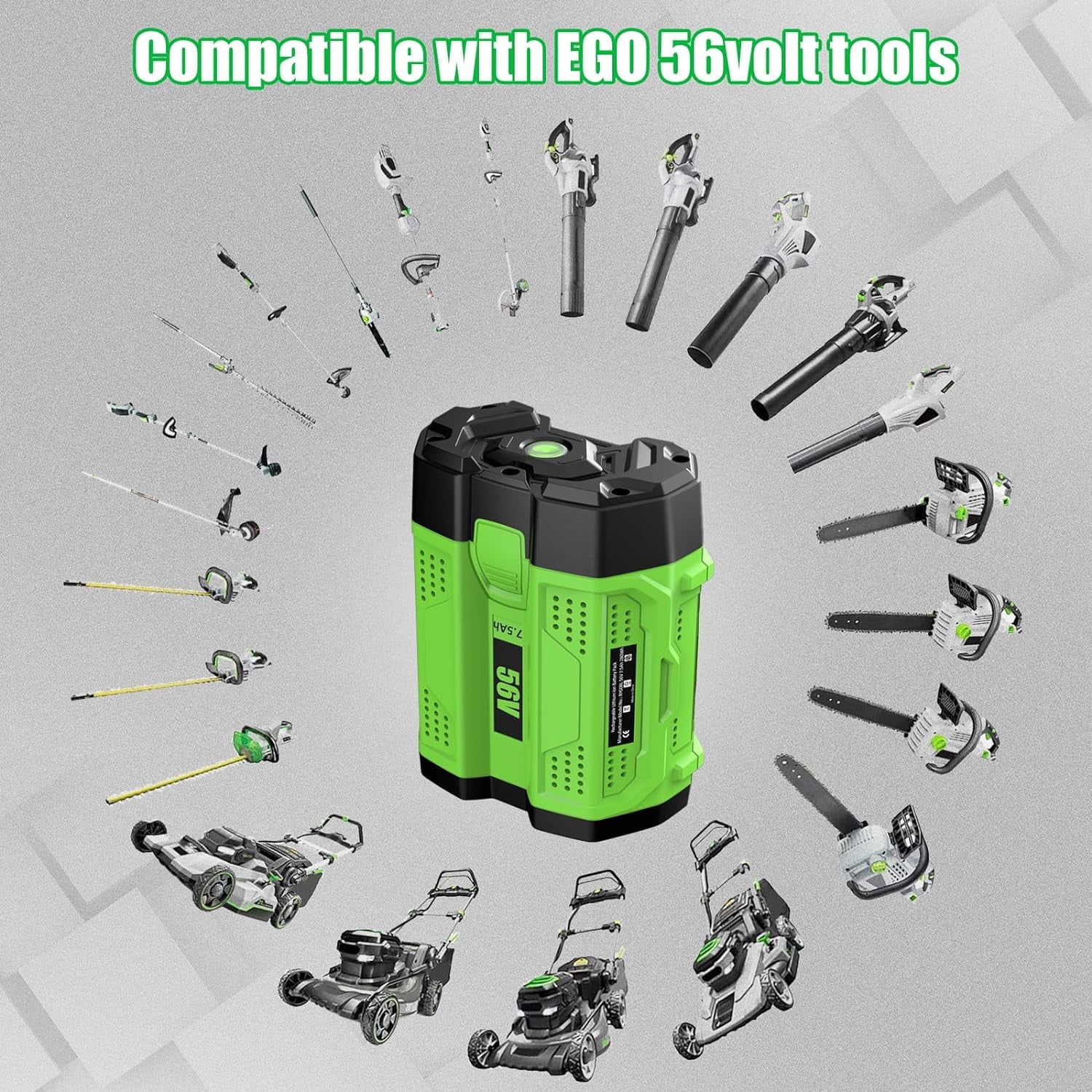 56V 7.5Ah Lithium-Ion Battery Replacement for EGO BA2800 BA4200 BA1400 Compatible with ALL 56V Power Tools