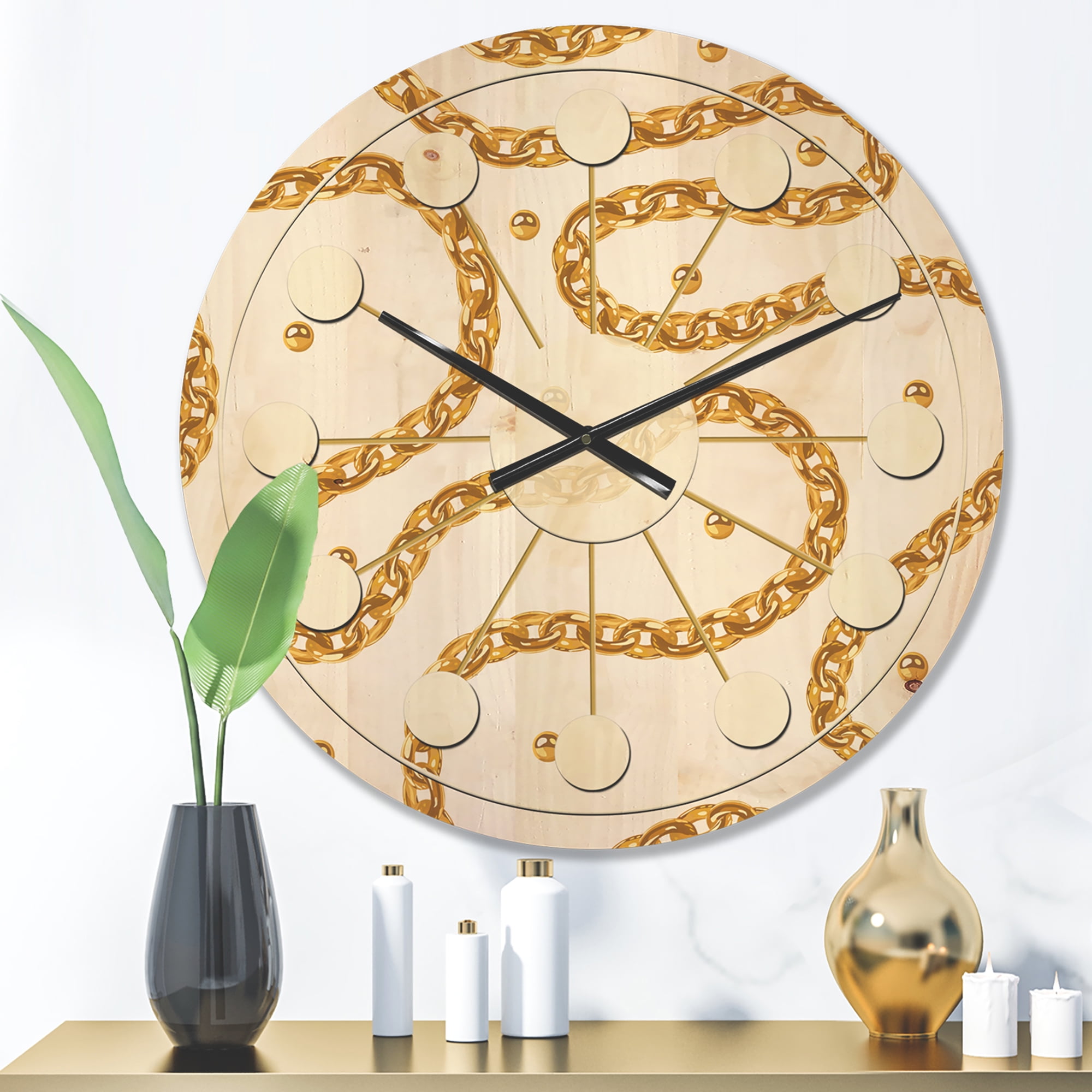 Home, Furniture & DIY Round Metal Wall Clock with Large Numbers Modern Decor Gold & Black 38cm Home