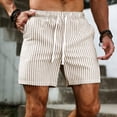 thumbnail image 2 of Lmueinov 2026 Men's Seersucker Vertical Stripe Casual Shorts, 100% Polyester Elastic Waist White Drawstring Loose Knee Length Summer Beach Shorts with Front & Back Pockets S-2XL, 2 of 8