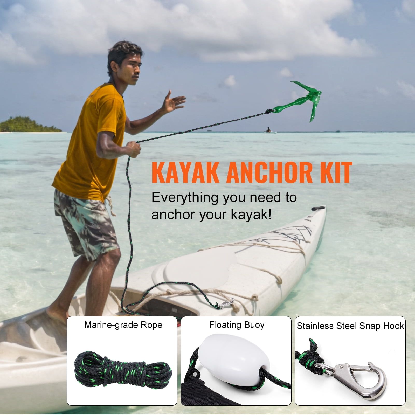 KFFKFF 3.5 lb Paddle Board Anchor Kit Kayak Anchor Kit with 26.2 ft Rope and Buoy