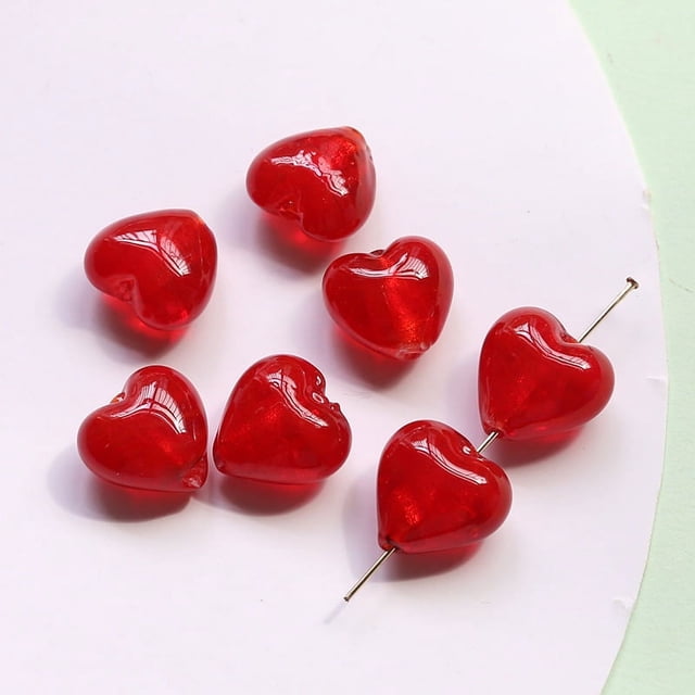 Nvzi 20 piezas de lindas cuentas de vidrio rojo, corazones de vidrio, cuentas dispersas perforadas, materiales para cuentas, joyas hechas a mano, aretes, pulseras, accesorios