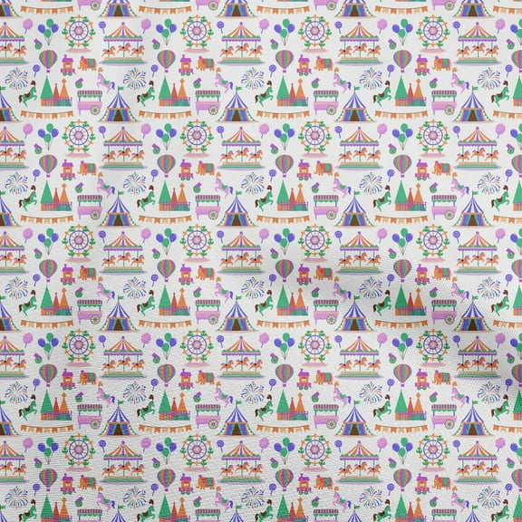 oneOone Cotton Poplin White Fabric Circus Dress Material Fabric Print Fabric By The Yard 56 Inch Wide-aD