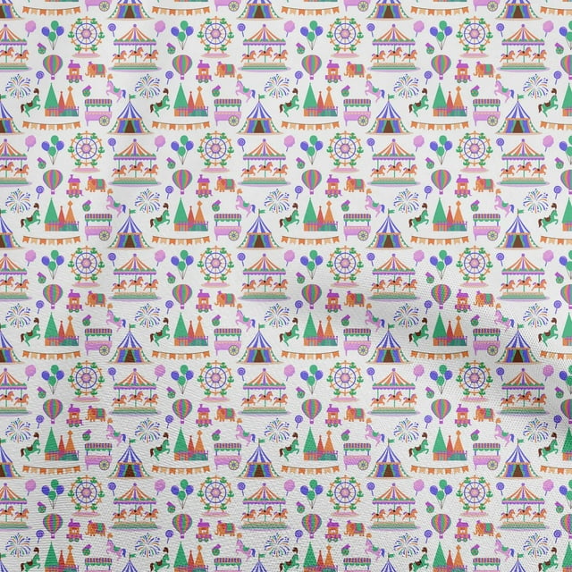 oneOone Polyester Spandex White Fabric Circus Craft Projects Decor Fabric Printed By The Yard 56 Inch Wide-aC