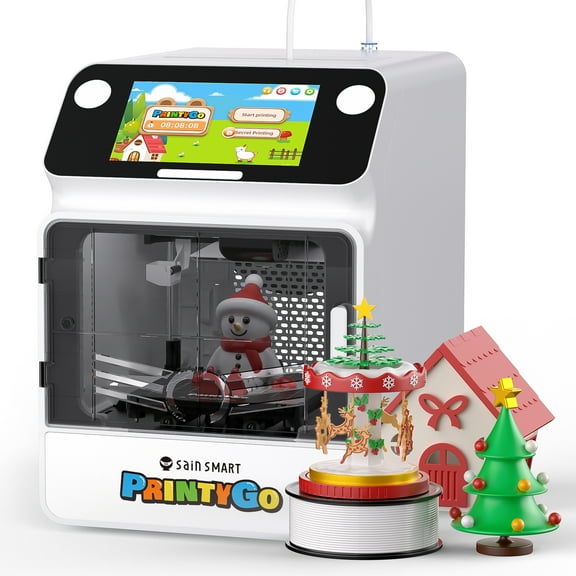 SainSmart PrintyGo Mini 3D Printer for Kids, 600mm/s Auto Leveling Printer for Beginners with 5" Touch Screen, 1500  Models, Child-Safe Design, Wi-Fi/App Control, Pre-Assembled for STEM Learning Gift