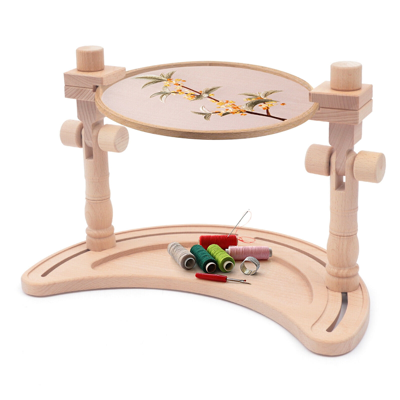 360° Wooden Embroidery Hoops Cross Stitch Rack Round Frames Desktop Stand DIY