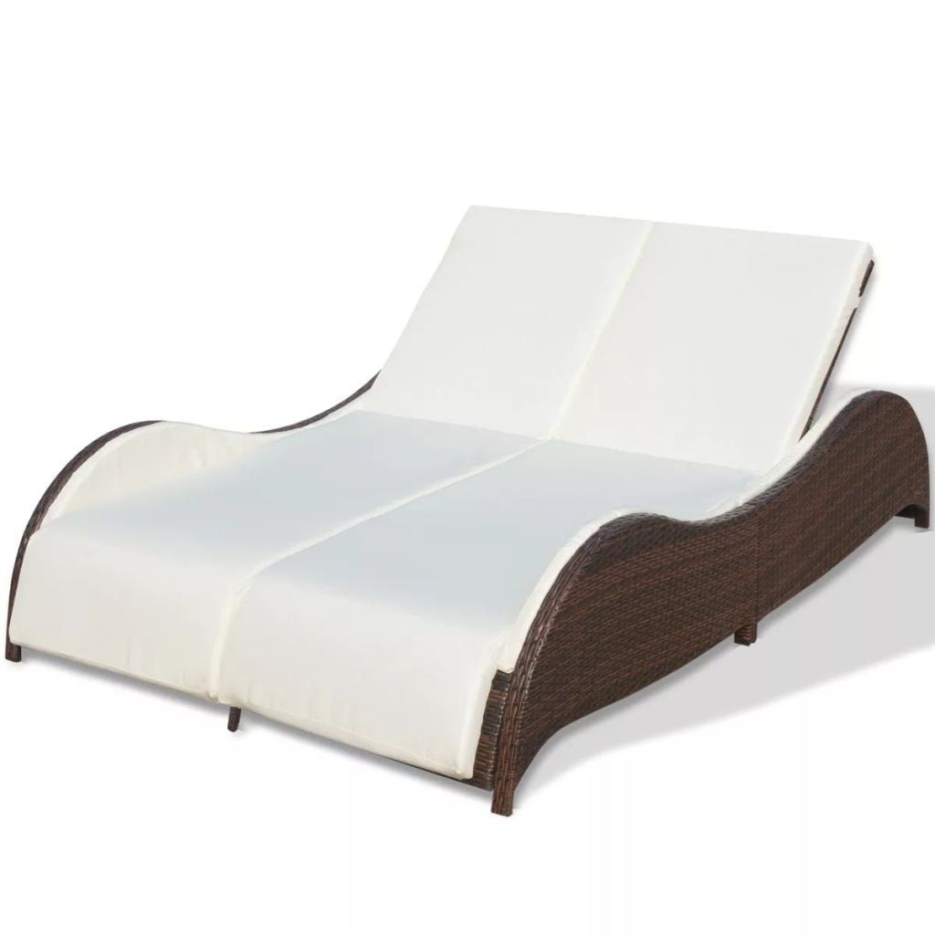 Kepooman Outdoor 2-Person Rattan Sun Lounger with Soft Cushion & Adjustable Backrest, Brown Kepooman Outdoor 2-Person Rattan Sun Lounger with Soft Cushion & Adjustable Backrest, Brown