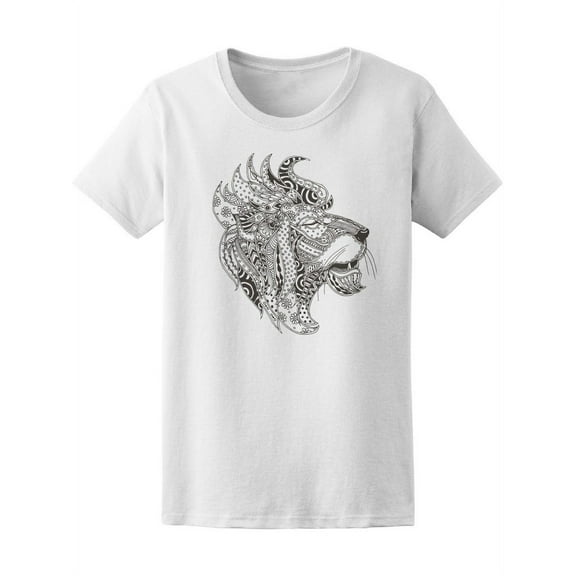 Floral Zen Doodle Beautiful Lion T-Shirt Women -Image by Shutterstock, Female Large