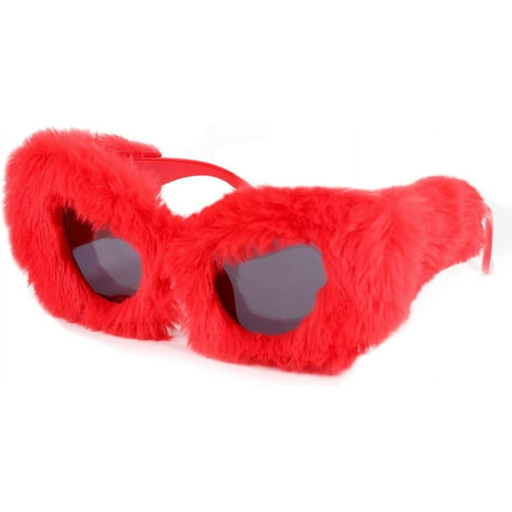 FEISEDY Women Plush Fuzzy Cat Eye Sunglasses Punk Soft Velvet Shades Ladies Handmade Party Masquerade Eyewear B2877