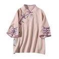 thumbnail image 4 of BLOCLOALO Women Blouses Loose Fitting Tops Spring/Summer Embroidered Tang Dress Half Sleeved Chinese Tea Dress Button Top Tunic Tops Cotton Linen Blouse Tops for Women Trendy Pink L, 4 of 5