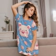 thumbnail image 3 of Fotbe Cute Pig Flowers Pattern Women's Cotton Nightgown Sleepwear Short Sleeves Shirt Casual Print Sleepdress, 3 of 6