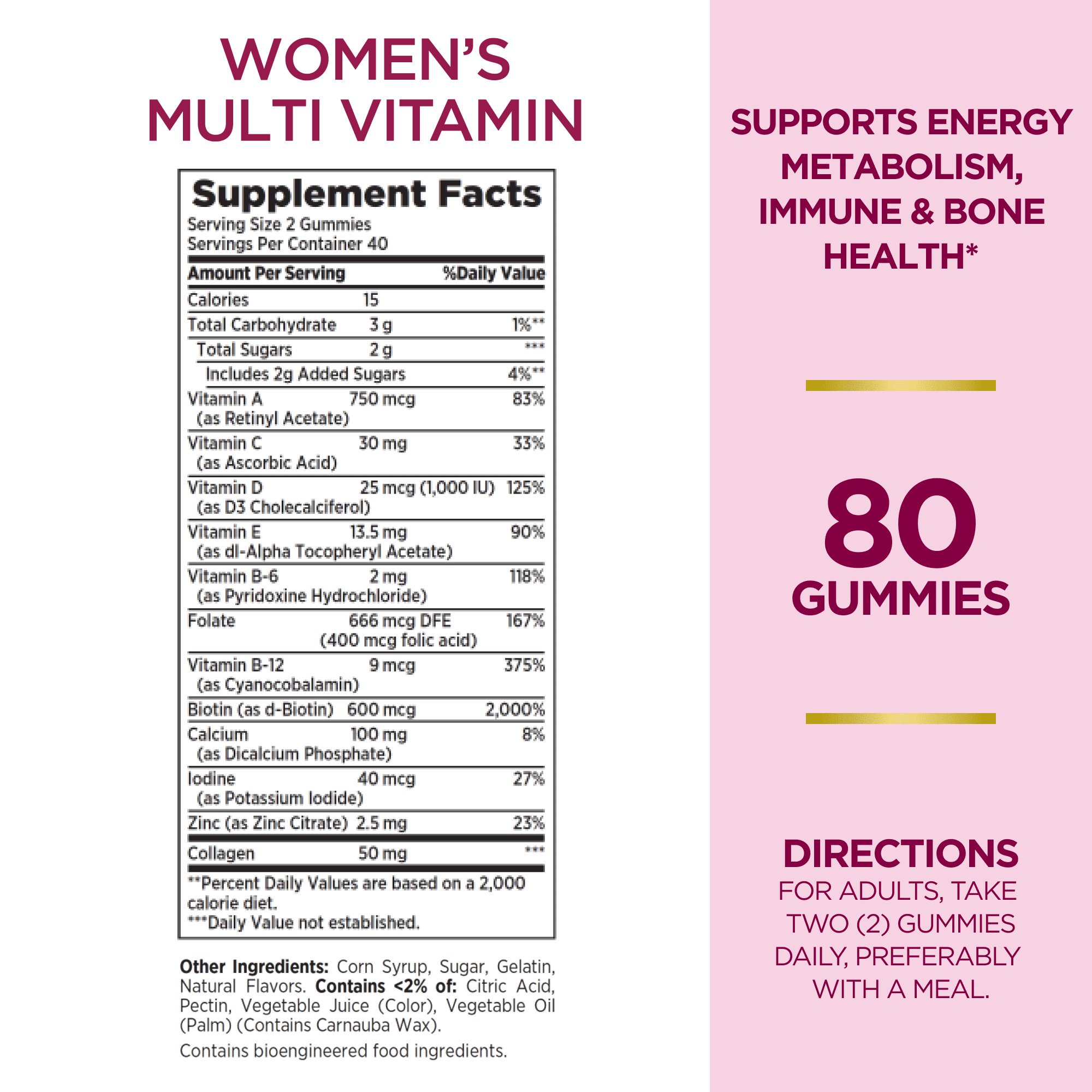 Nature's Bounty Optimal Solutions Women's Multivitamin Gummies, Dietary Supplement, Raspberry Flavor, 80 Count - image 3 of 8