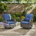 thumbnail image 4 of PARKWELL Outdoor Swivel Gliders Chair Set of 2, Patio Wicker High Back Swivel Rocker Lounge Chair with Navy Cushions for Balcony Deck, Gray Wicker, 4 of 10