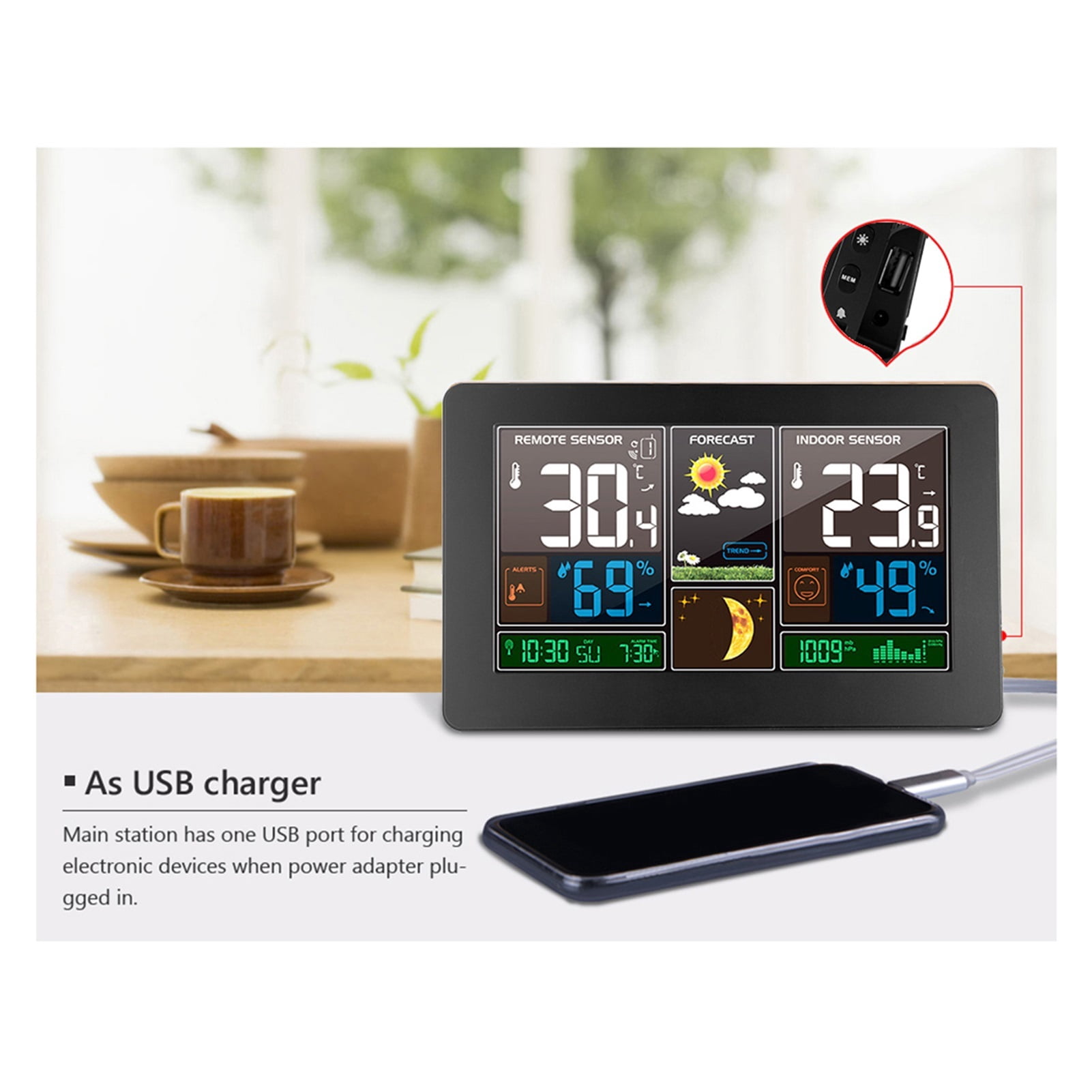 Wireless Weather Station with Backlight, Digital Thermometer Hygrometer Tool