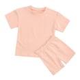 thumbnail image 2 of YUGYXL Toddler kids Summer Outfits Solid Color Cotton 2 Piece Sets Casual Loose Round Neck Short Sleeve Tshirt Match Soft Comfy Shorts Best Gift for Girl Pink,4-5 Years, 2 of 9