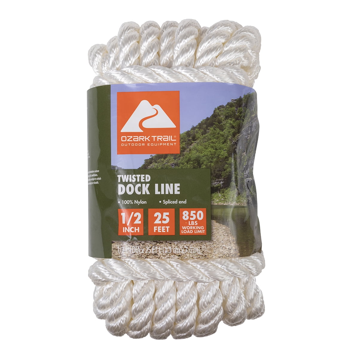 (2 pack) Ozark Trail Twisted Nylon Marine Dock Line 1/2 in x 25 ft 850 lb Capacity Spliced Eye