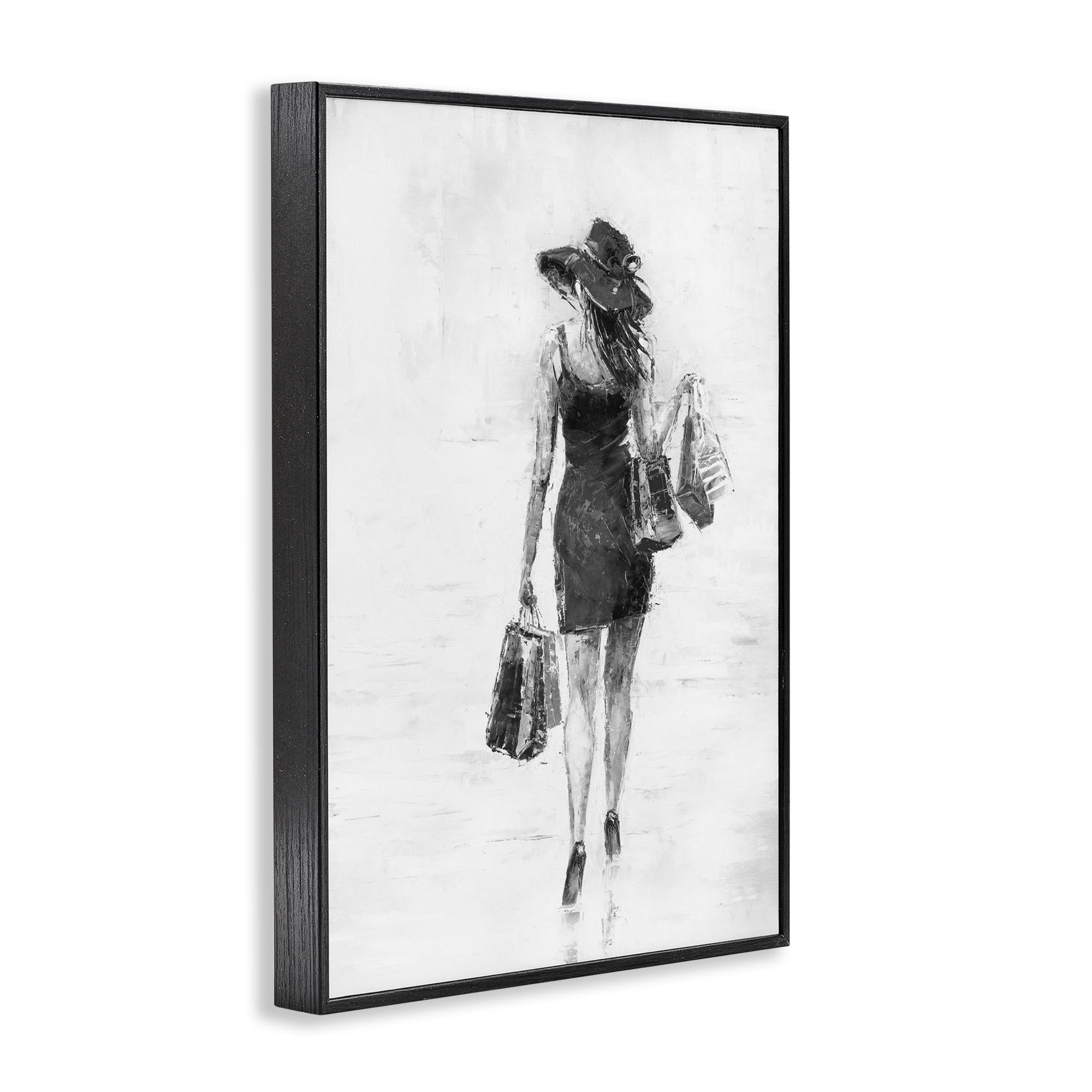 Stupell Industries Glam Shopper Girl Novelty Painting Black Framed Art Print Wall Art, 20 x 30