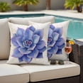 thumbnail image 4 of Blue Purple Flower Outdoor Waterproof Pillow Covers, Succulents Ferns Abstract Watercolor Decorative Square Throw Pillowcase Sofa Cushion Sham for Patio/Couch/Chair, 18"x18" 2 Pack, 4 of 8