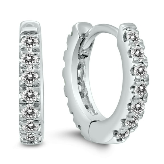 SZUL Women's 1/4 Carat TW Double Sided Small Diamond Hoop Huggie Earrings in 10K White Gold (K-L Color, I2-I3 Clarity)