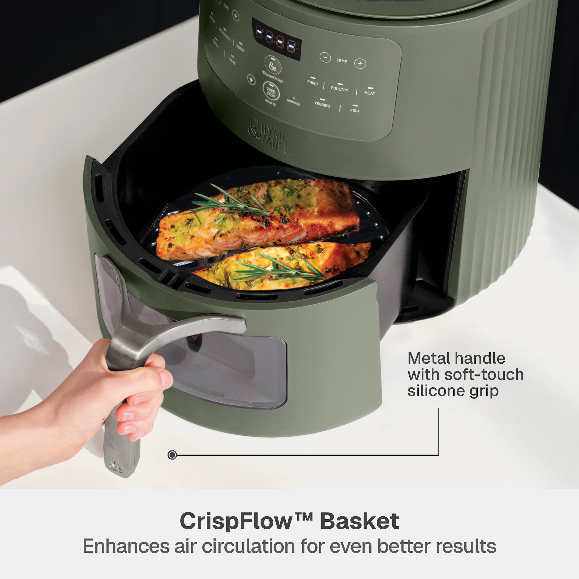 Thyme & Table 6QT Air Fryer, with ThymeCrisp™ and Ceramic-Coated Nonstick Basket, Dusty Moss