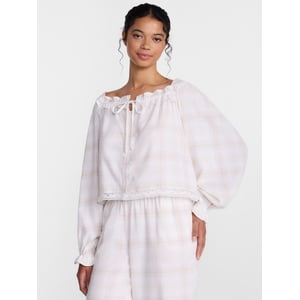 Joyspun Women's Flannel Peasant Sleep Top, Long Sleeve