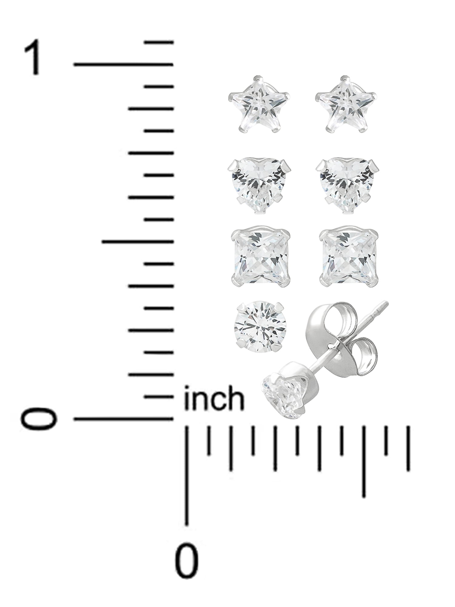 Brilliance Fine Girl’s/Tween Sterling Silver CZ Multi Stud Earring Set, 4 Pairs