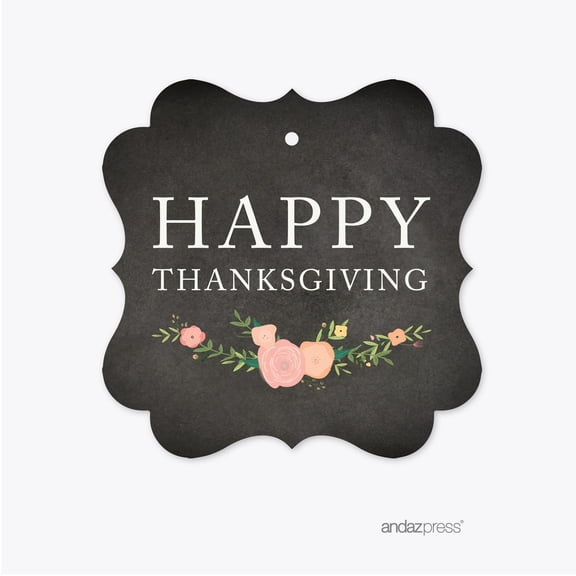 Chalkboard Floral Fancy Frame Gift Tags, Happy Thanksgiving, 24-Pack