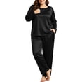 thumbnail image 5 of vdgthytj Plus Size Loungewear Sets for Women Satin Long Sleeve Crewneck Tops Straight Leg Pants Fall Sleepwear 2 Piece Outfits(X-Large,Black), 5 of 9