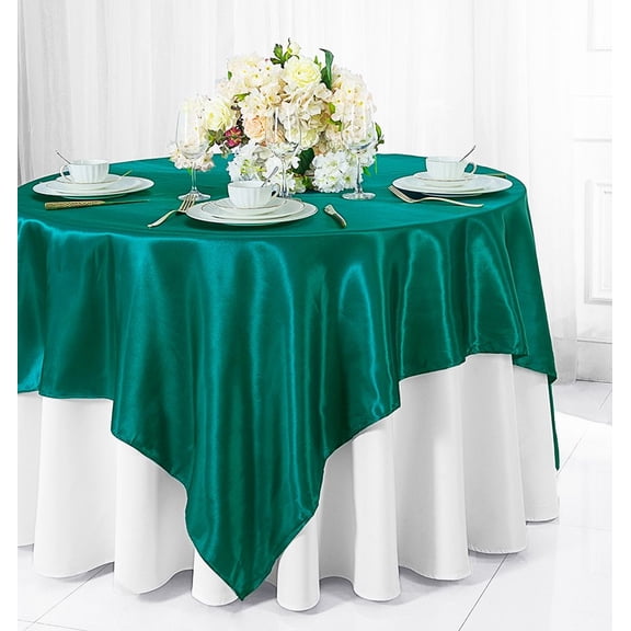 Wedding Linens Inc. 85 inch Square Satin Table Overlay Toppers - Oasis