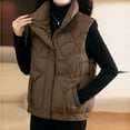 thumbnail image 4 of MELDVDIB Womens Full-Zip Quilted Puffer Vest Coat Solid Color Stand Collar Jacket Warm Padded Sleeveless Lounge Outwear Tops with Pocket, 4 of 9