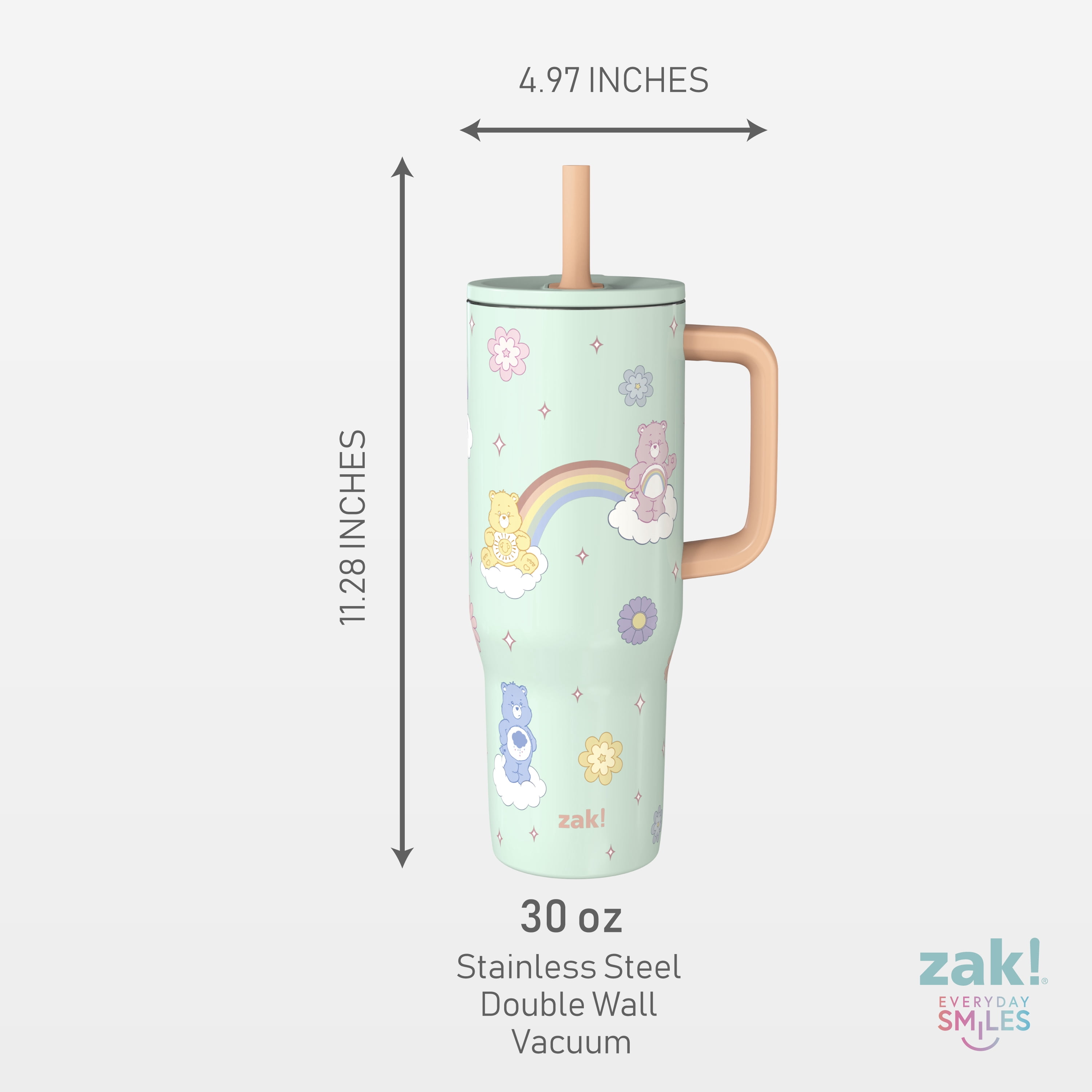 Zak Designs 30oz Care Bears Double Wall Stainless Steel Vaccuum Insulated Sutton Straw Tumbler