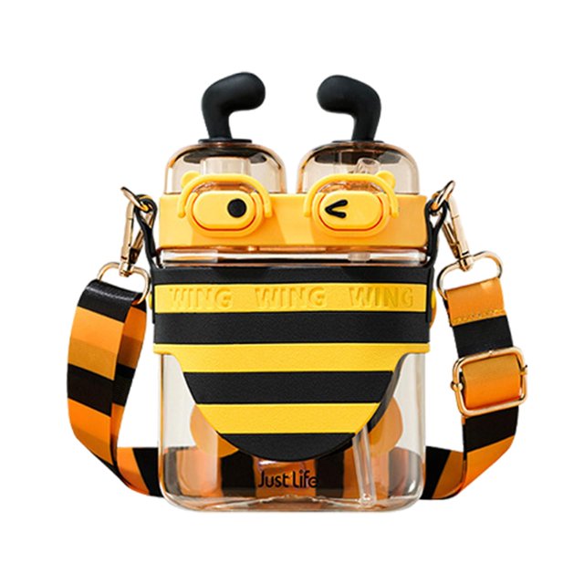Botella de agua Little Bee para niños, taza para beber, dibujos animados para niños con tapa Adorable Amarillo