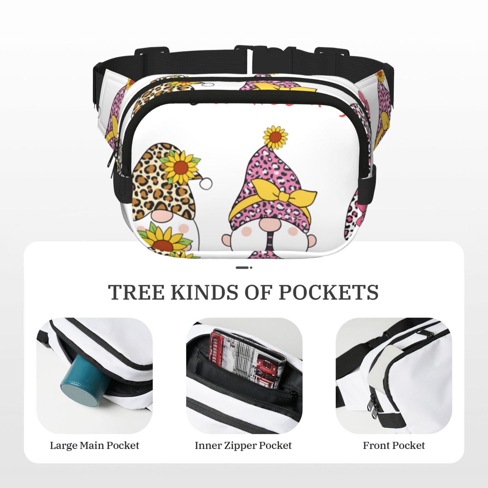 Picia Have a Nice Day Print Square Double-Layer Waist Bag Mini Adjustable Waist Belt Bag Exercise Running Travel Hiking