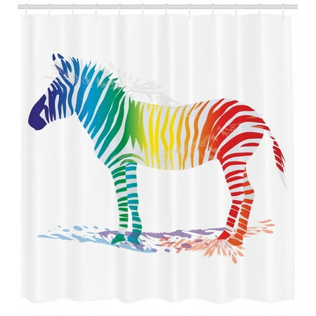 Funny Shower Curtain Zebra In Gradient Rainbow Colored Stripes