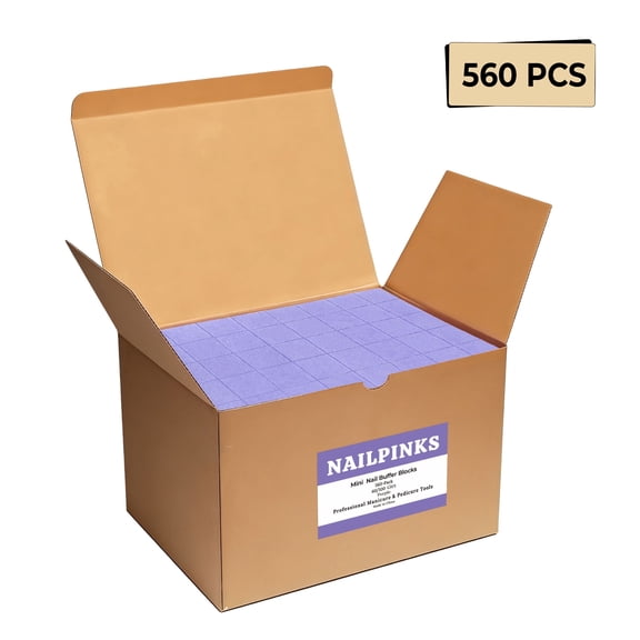 NAILPINKS Mini 60/100 Grit Nail Buffer Block, Purple, 560 Pieces