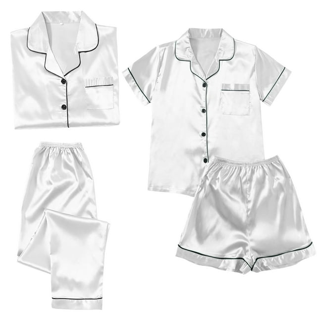 Kcodviy Ensemble de Pyjama 4 Pcs pour Femmes Shorts et Ensemble de Pyjama Pyjamas pour Femmes Grande Taille Tenue de Nuit Taille Pyjamas pour Femmes Ensemble de Pyjama à Boutons pour Femmes Pyjamas Décontractés Bretelles en Dentelle pour Femmes Shorts Tenue d'Intérieur