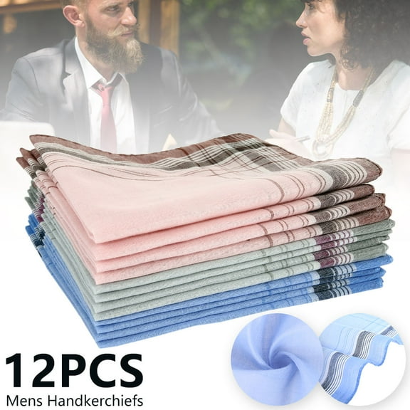 12Packs Men's Handkerchief Cotton Soft Assorted Gift Box Set Vintage 38 x 38 cm Fancy Design Pocket Square Hankie Gift Pack