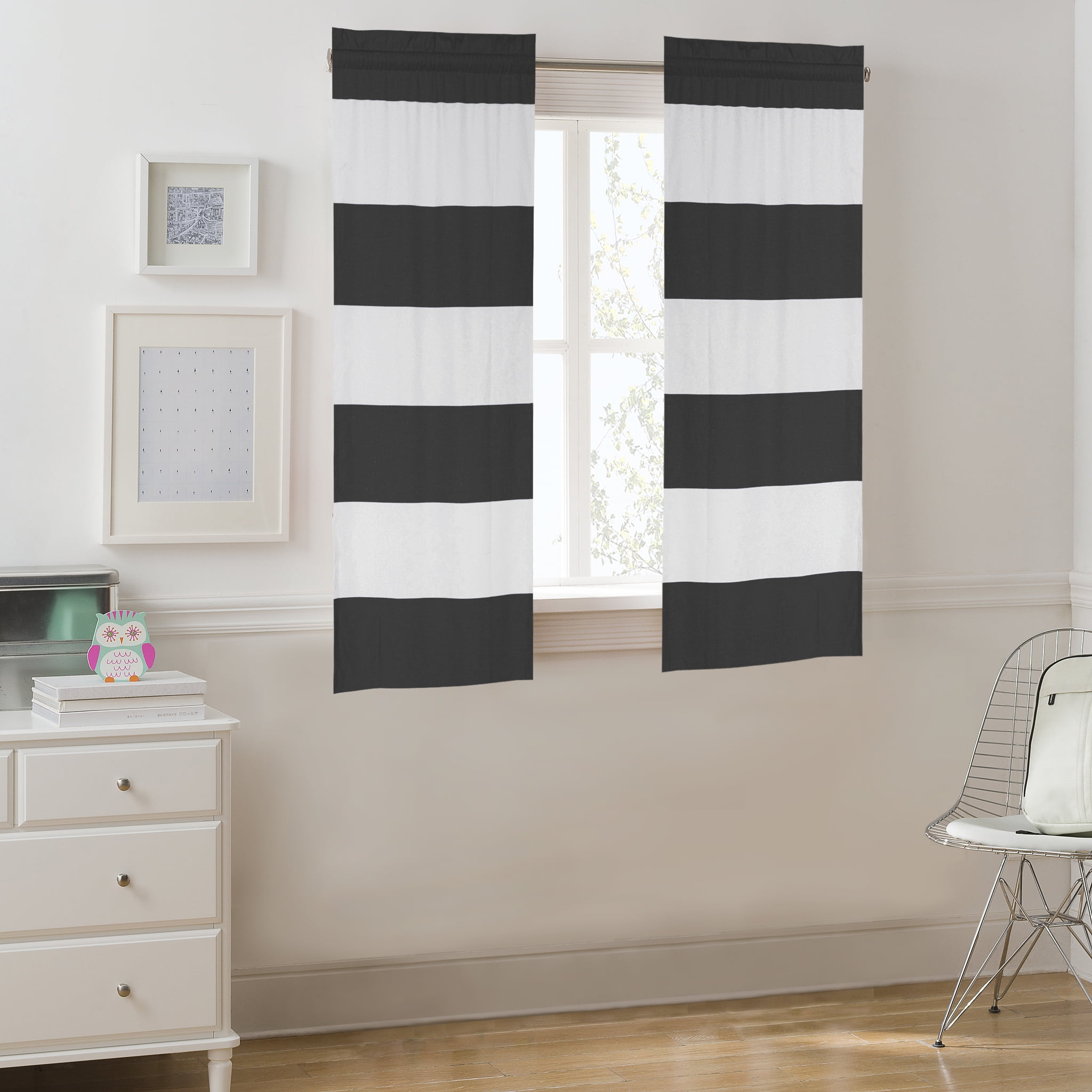 Your Zone Modern 2 Piece Striped Room Darkening Curtain Panel
