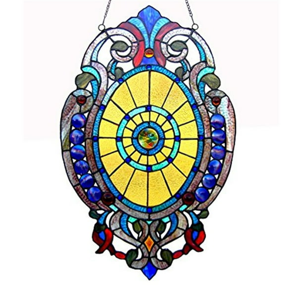 CHLOE Lighting WEBSTER Tiffany-glass Victorian Window Panel 15x23