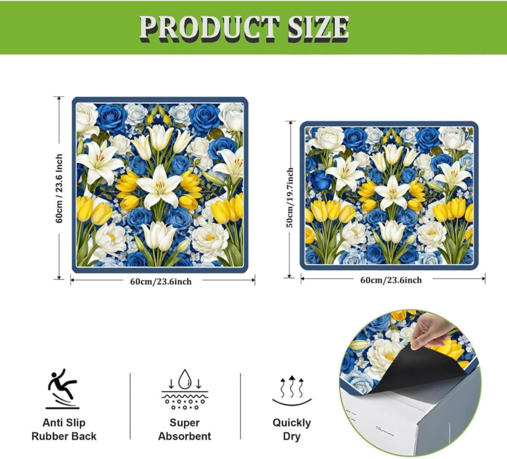 Flowers Washer Dryer Top Cover Mat Dust Cover Pad for Washer Dryer,Creative Anti-slip Washing Machine Top Protector Mat for Laundry Room (Laser Gilding, 23.6" x 19.7")