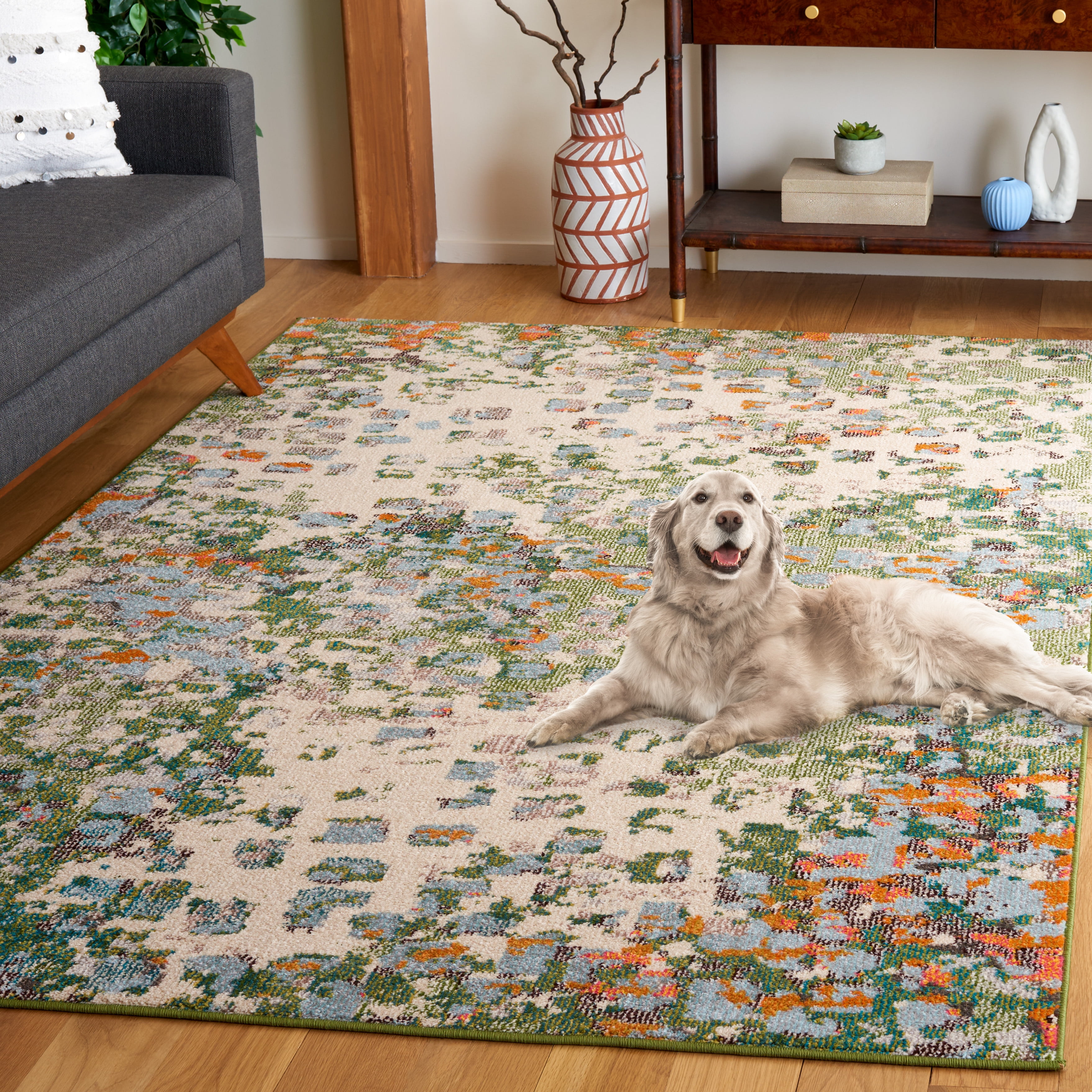 SAFAVIEH Monaco Driskoll Abstract Area Rug, Sage/Rust, 5'1" x 7'6"