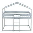 thumbnail image 3 of Twin Over Twin House Bunk Bed with Detachable Tent, Wood Twin over Twin Bunk Bed, Floor Bunk Bed with Safety Guardrail and Slats Support, No Box Spring Needed, Easy Assembly, 3 of 7