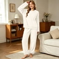 thumbnail image 4 of QIYAGBSA Fleece Pajama Set for Women Soft Warm Jacquard Long Sleeve Top and Pants (White, M), 4 of 6