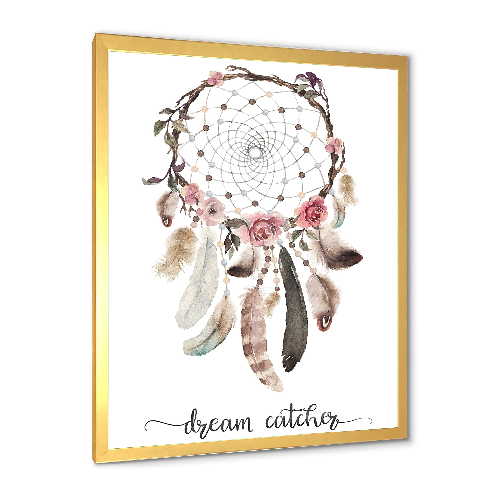 Designart 'Dream Catcher Made With Ethnic Feathers' Bohemian & Eclectic Framed Art Print