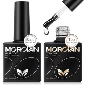 Morovan UV Gel Base & Top Coat Set, No Wipe, 2 Pieces