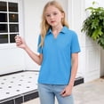 thumbnail image 2 of longantii Girls Polo Shirts Short Sleeve V Neck School Uniform Casual Collared Lapel Solid Color T-Shirts Blue 13-14 Years, 2 of 6