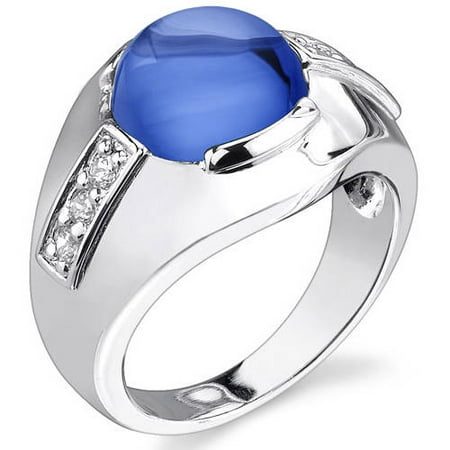Oravo Men's 7.00 Carat T.G.W. Round Cabochon Created Blue Sapphire Rhodium over Sterling Silver Ring