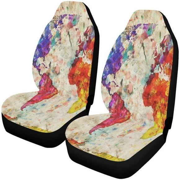 RYLABLUE Set of 2 Car Seat Covers Vintage World Map Universal Auto Front Seats Protector Fits for Car,SUV Sedan,Truck