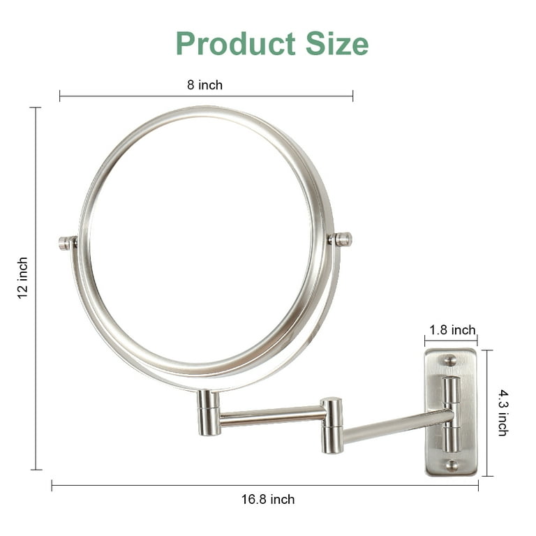 Lansi 10x 1x Wall Mounted Magnifying Mirror Double Side Mirrors for Wall Satin Nickel